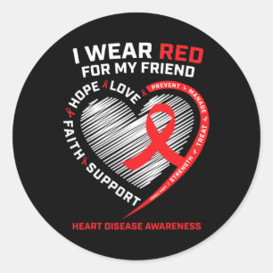 Red for My Friend Heart Disease Awareness Gif Runder Aufkleber