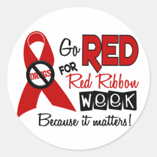 Red for Red Ribbon Week Runder Aufkleber