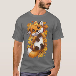 Red Forest Fox Baby Animal Herbst Herbstlaube T-Shirt