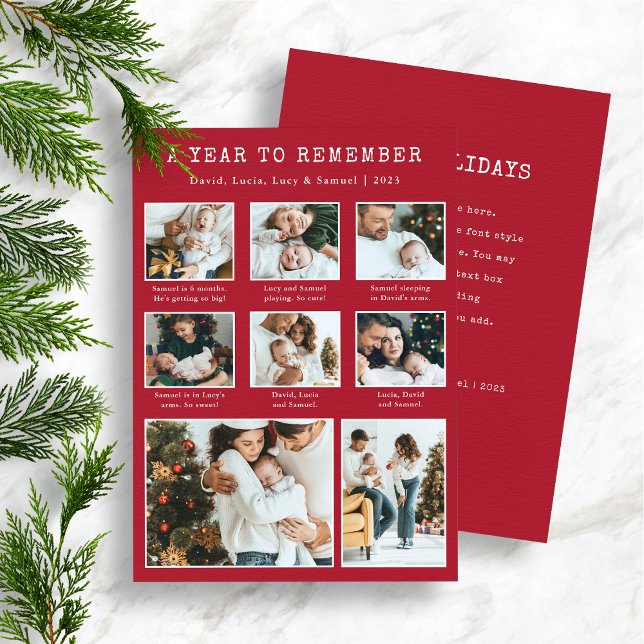 Red Foto Collage Modern Holiday Card Feiertagskarte (Red and White Photo Collage A Year To Remember )
