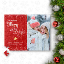 Red Foto Days Merry Bright Script Gold Holiday