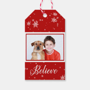 Red Foto Glaube   White Snowflake Tag Geschenkanhänger