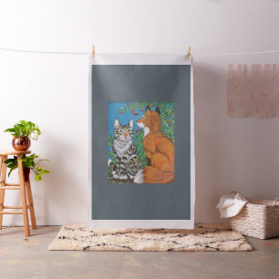 Red Fox & Bengalisch Cat Art Stoff Baby Quilt Deko