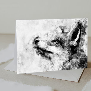 Red Fox Black and White Watercolor 01 Dankeskarte