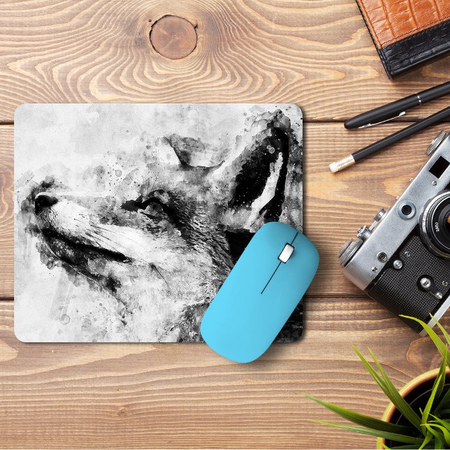 Red Fox Black and White Watercolor 01 Mousepad (Von Creator hochgeladen)