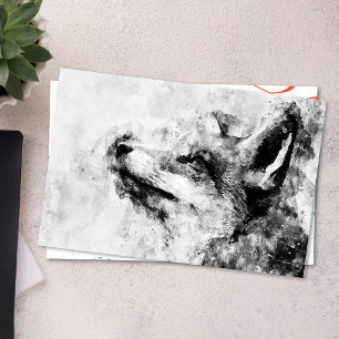 Red Fox Black and White Watercolor 01 Postkarte