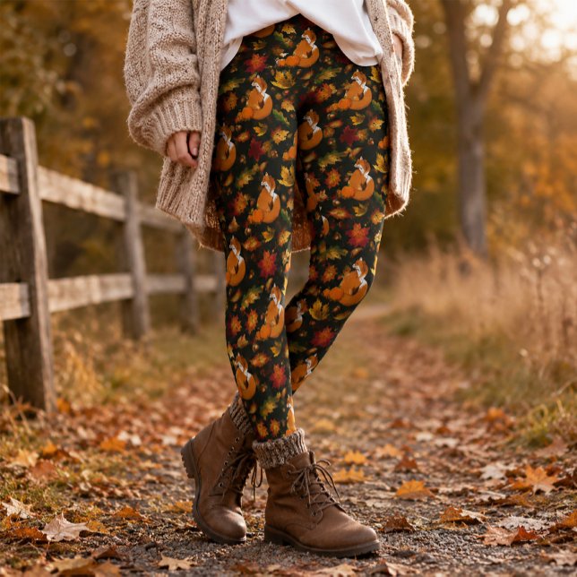 Red Fox Blätter Acorns Green Leggings (Von Creator hochgeladen)