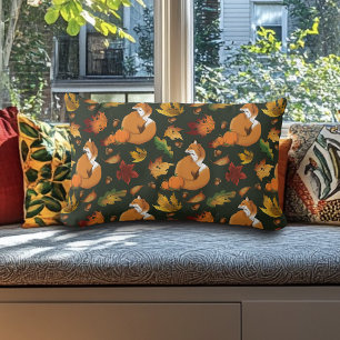 Red Fox Blätter Acorns Green Lendenkissen