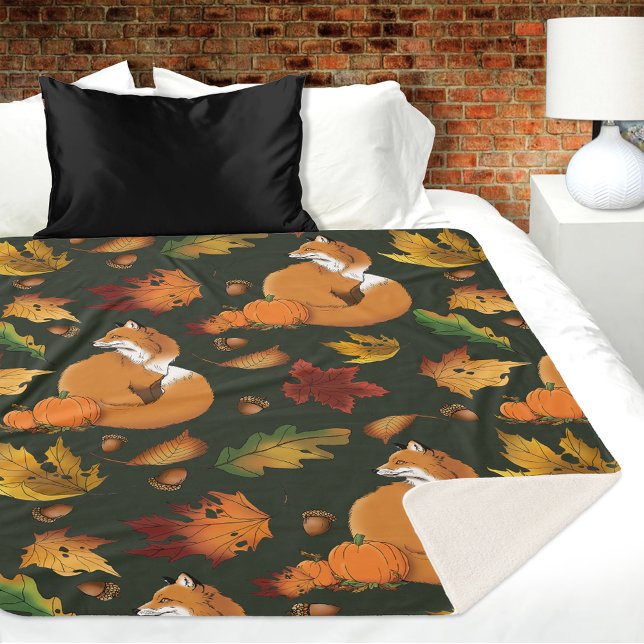 Red Fox Blätter Acorns Green Sherpadecke (Von Creator hochgeladen)