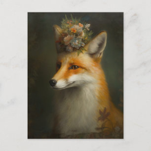 Red Fox Blume auf Kopf Postkarte