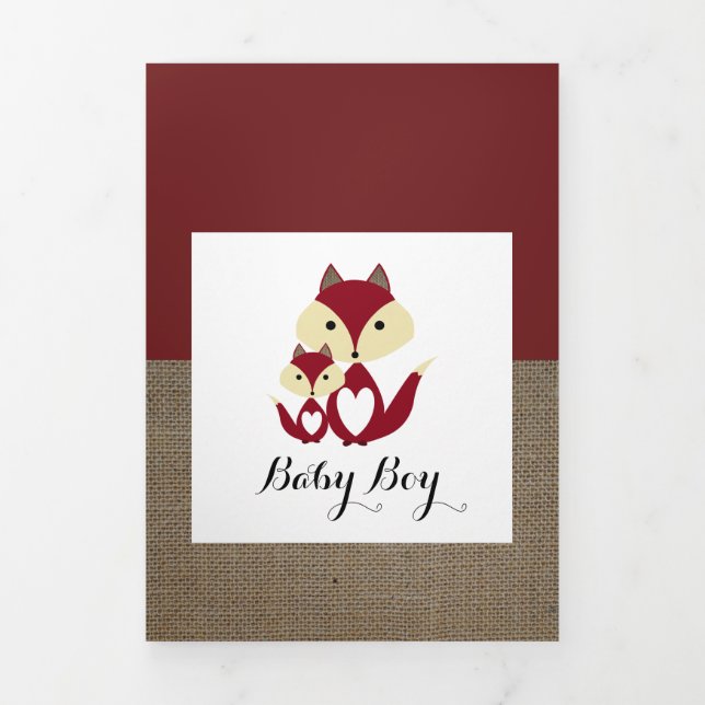 Red Fox Burlap, 5 Foto Collage Baby Birth Dreifach Gefaltete Ankündigung (Cover)