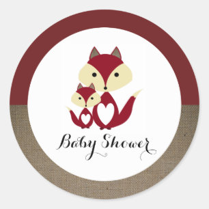 Red Fox Burlap Baby Dusche Runder Aufkleber