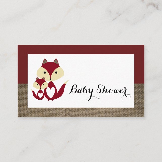 Red Fox Burlap Baby Shower Einladung (Vorderseite)