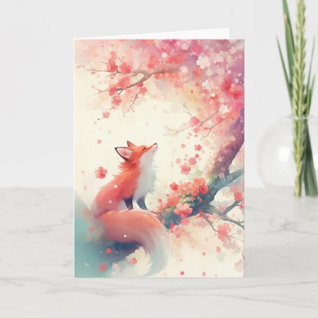 Red Fox Cherry Blossom Tree Karte (Vorderseite)