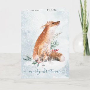 Red Fox Christmas Winter Woodland Scene Feiertagskarte