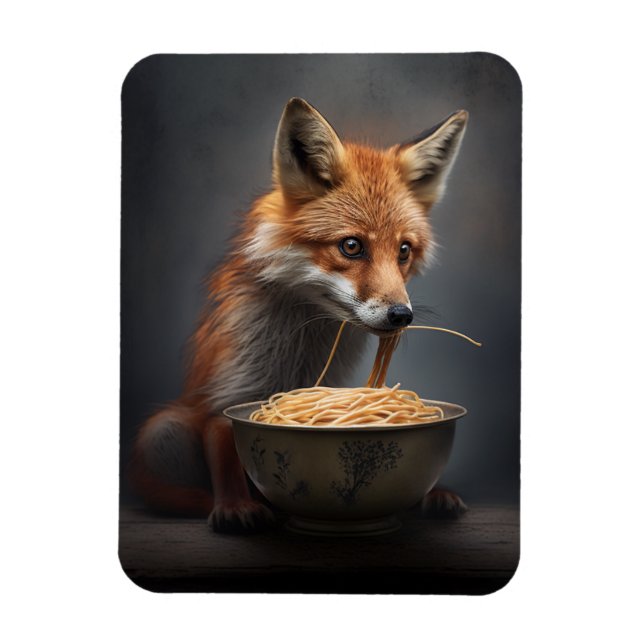 Red Fox Eating Spaghetti Magnet (Vertikal)