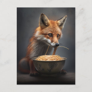 Red Fox Eating Spaghetti Postkarte