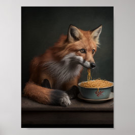 Red Fox essen eine Schüssel Spaghetti Poster