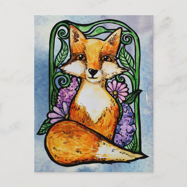 Red Fox Floral Nature Art Postkarte (Vorderseite)