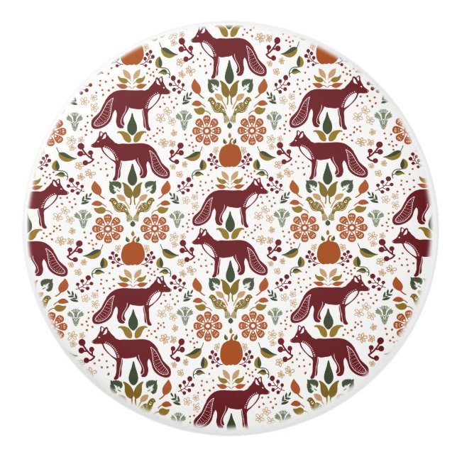 Red Fox Folk Art Knob zieht rustikale Hardware Keramikknauf (Vorderseite)
