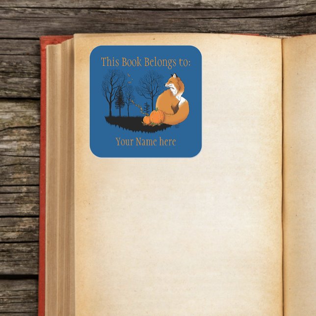 Red Fox Forest Pumpkins Buchzeichen Quadratischer Aufkleber (Von Creator hochgeladen)