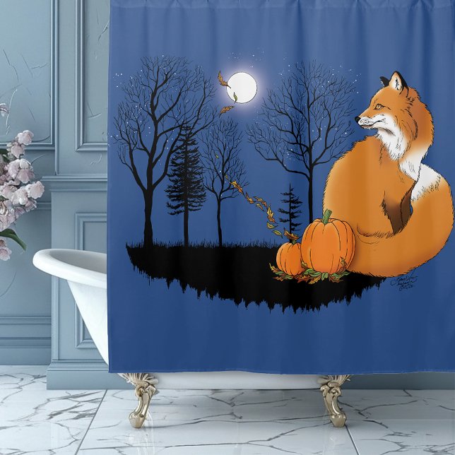 Red Fox Forest Pumpkins Duschvorhang (Von Creator hochgeladen)