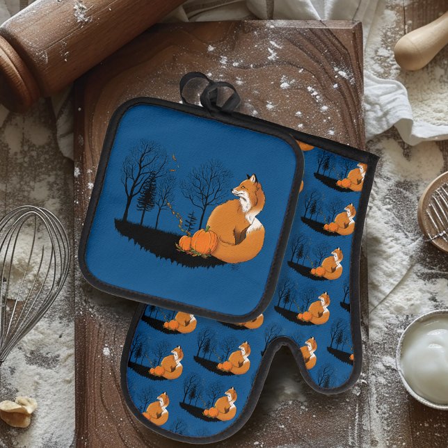 Red Fox Forest Pumpkins Ofenhandschuh & Topflappen-Set (Von Creator hochgeladen)