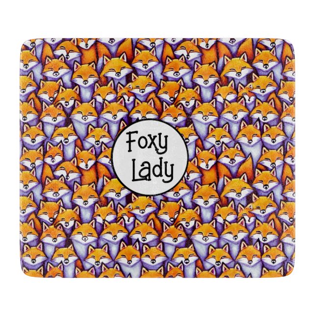 Red Fox Foxy Lady lustige Doodle Cartoon Collage S Schneidebrett (Vorderseite)