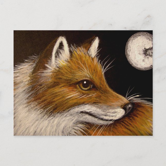 RED FOX - FULL MOON POSTCARD POSTKARTE (Vorderseite)