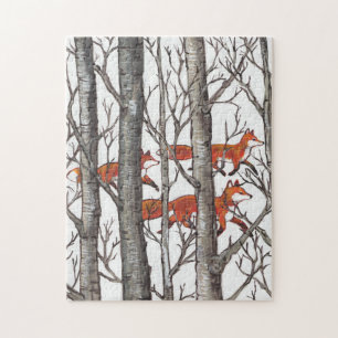 Red Fox Gray Forest Woods Jigsaw Puzzle Schwierigk