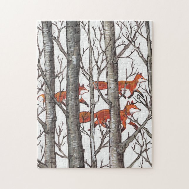 Red Fox Gray Forest Woods Jigsaw Puzzle Schwierigk (Vertikal)
