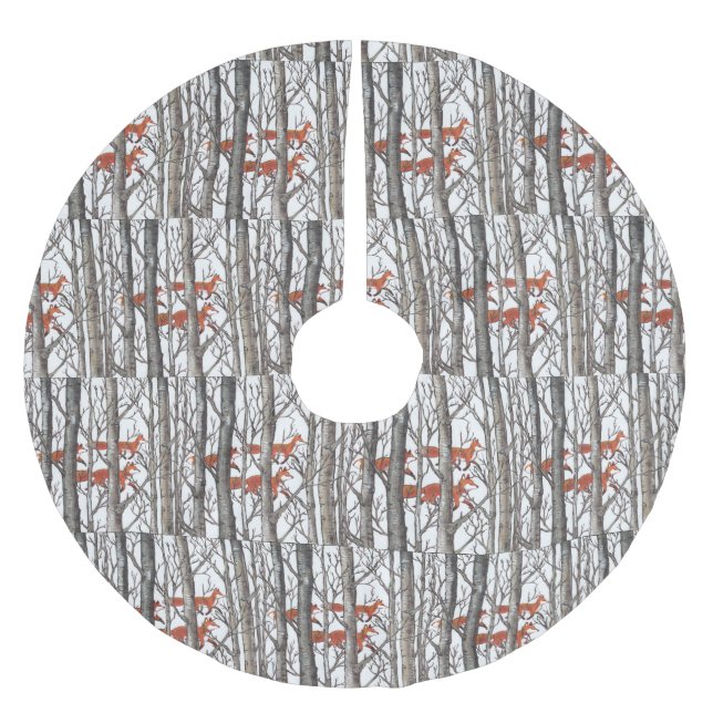 Red Fox Gray Forest Woods Weihnachtsbaumrock Polyester Weihnachtsbaumdecke (Vorderseite)