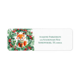 Red Fox Green Berries Babydusche-Adressetikett