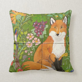 Red Fox Green Woodland Tile Colorful Folk Kissen