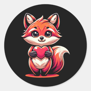 Red Fox Holding Heart Valentine's Day Niedlich Val Runder Aufkleber