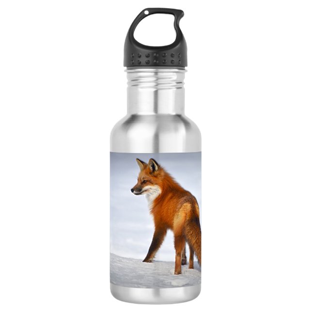 Red Fox im Winterschnee Edelstahlflasche (Vorderseite)