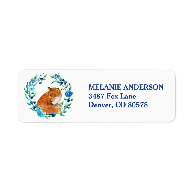 Red Fox in Blue Floral Wreath Rücksendeadresse (Vorne)