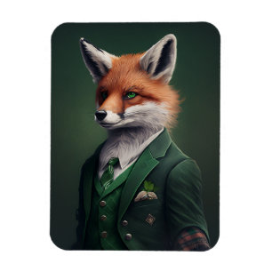 Red Fox in einem Green St. Patrick's Day Anzug Mag Magnet