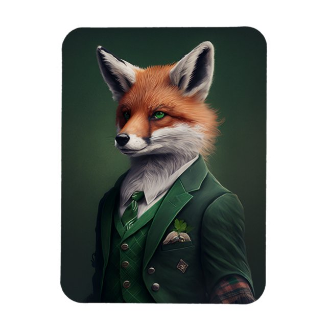 Red Fox in einem Green St. Patrick's Day Anzug Mag Magnet (Vertikal)