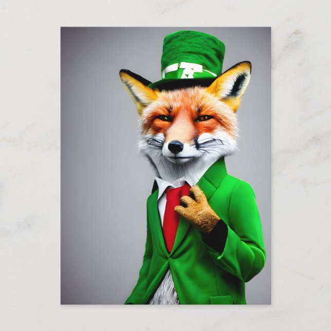 Red Fox in einem grünen St. Patrick's Day Anzug Postkarte (Vorderseite)