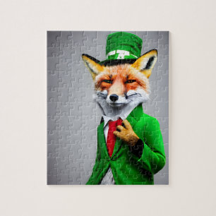 Red Fox in einem grünen St. Patrick's Day Anzug Puzzle