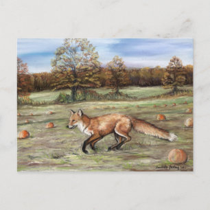 Red Fox in Pumpkin Patch Art Pastel Painting Postkarte