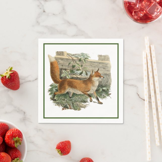 Red Fox in Rustic Country Hütte Illustration Serviette (Beispiel)