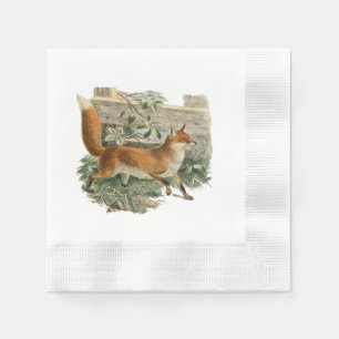 Red Fox in Rustic Country Hütte Illustration Serviette