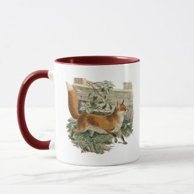 Red Fox in Rustic Country Hütte Illustration Tasse (Links)