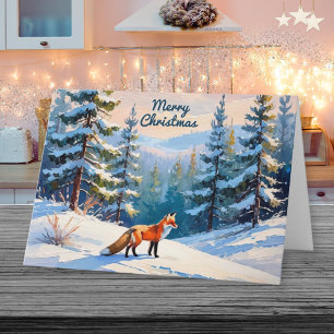 Red Fox in Snow Winter Landschaft Frohe Weihnachte Feiertagskarte