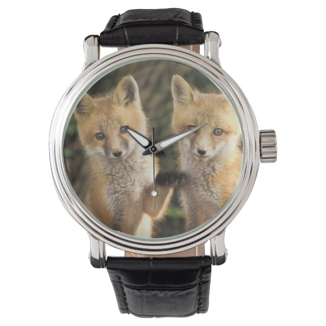 Red Fox Jungtier vor den Vulpes vulpes) Armbanduhr (Vorderseite)