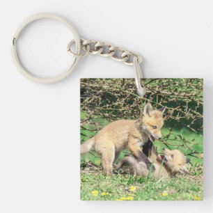 Red Fox Kits Playing Schlüsselanhänger