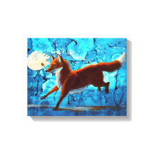 Red Fox Kitsune Surreal Fantasy on Blue