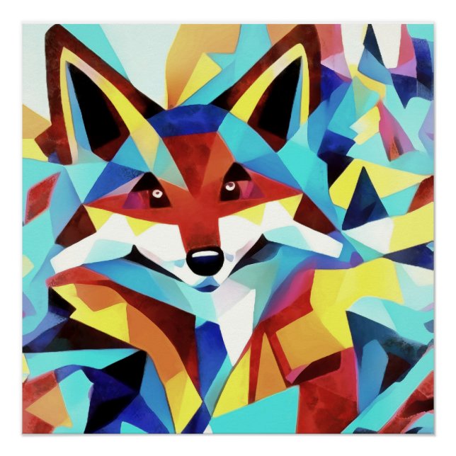 Red Fox läuft durch den Stil der geometrischen Kun Poster (Vorderseite)